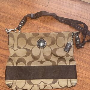 Coach Tan and Brown Signature Canvas Messenger Bag